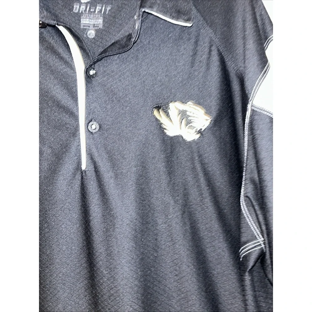 Nike Missouri Tigers Polo Shirt Mens Golf Sz XL Dri Fit Black & White